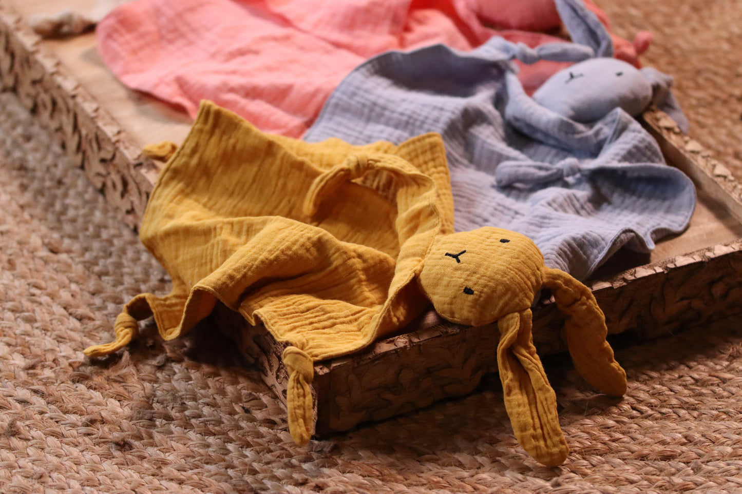 Muslin Bunny Comforter with Teething Knots