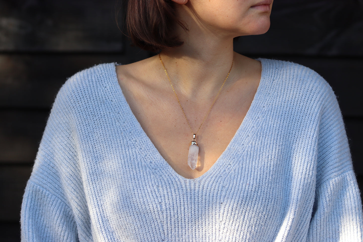 Natural Clear Quartz Column Necklace