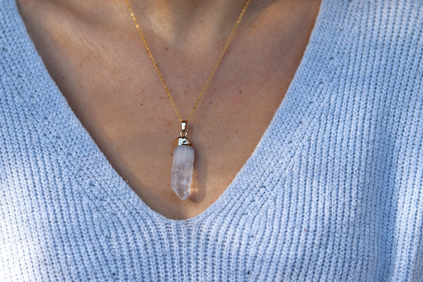 Natural Clear Quartz Column Necklace