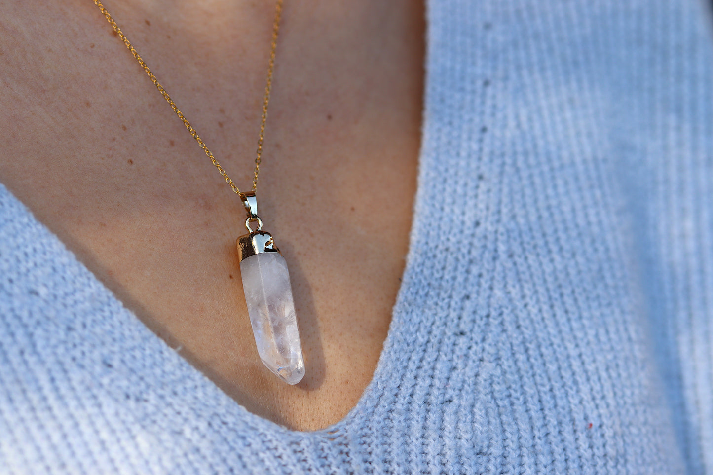 Natural Clear Quartz Column Necklace