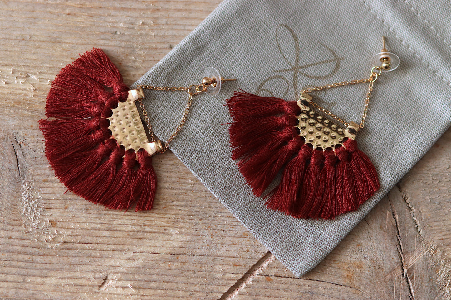 Hammered Chandelier Earrings - Burgundy