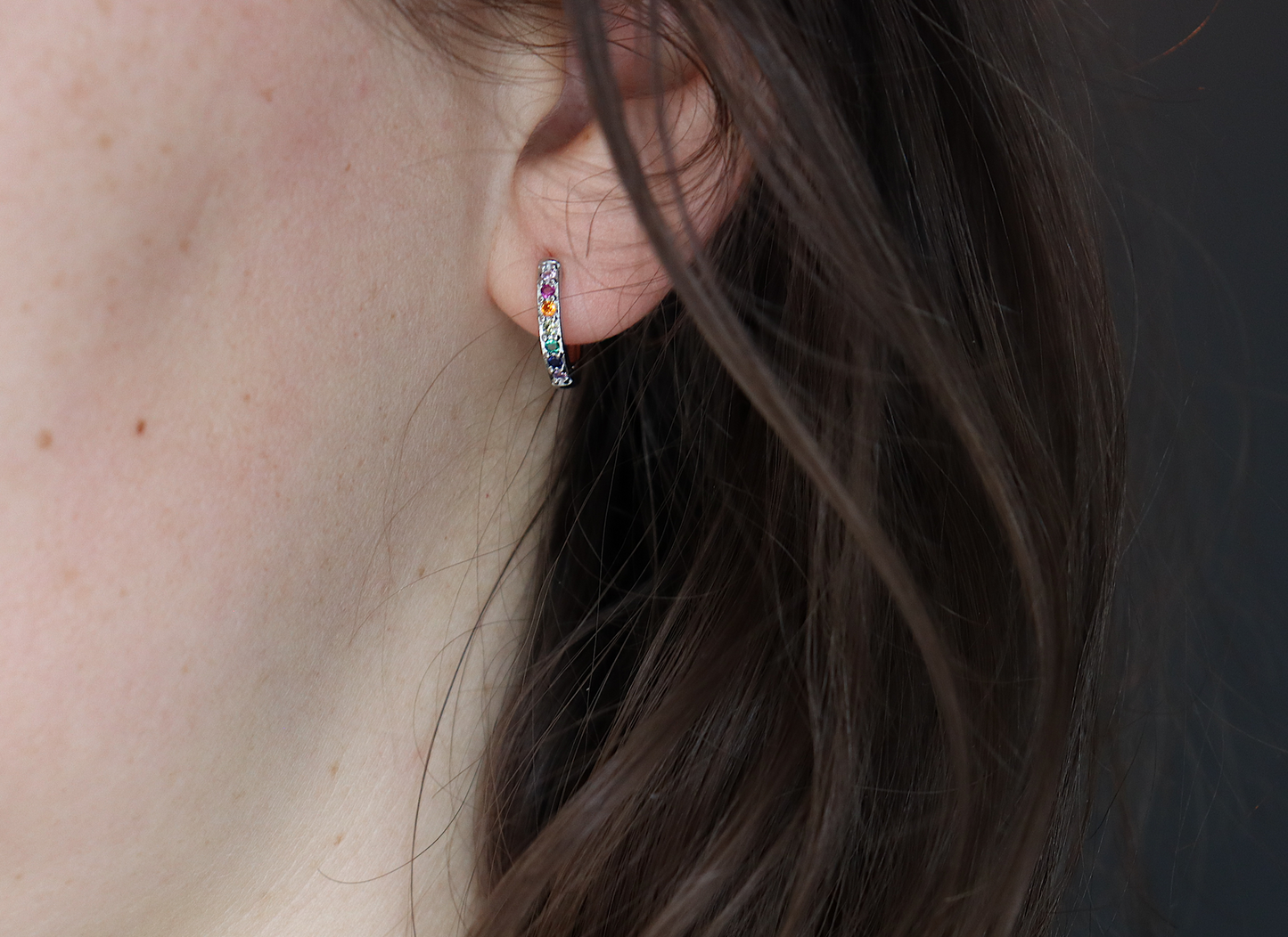 Platinum Plated Huggies With Coloured Micro Pave Cubic Zirconia