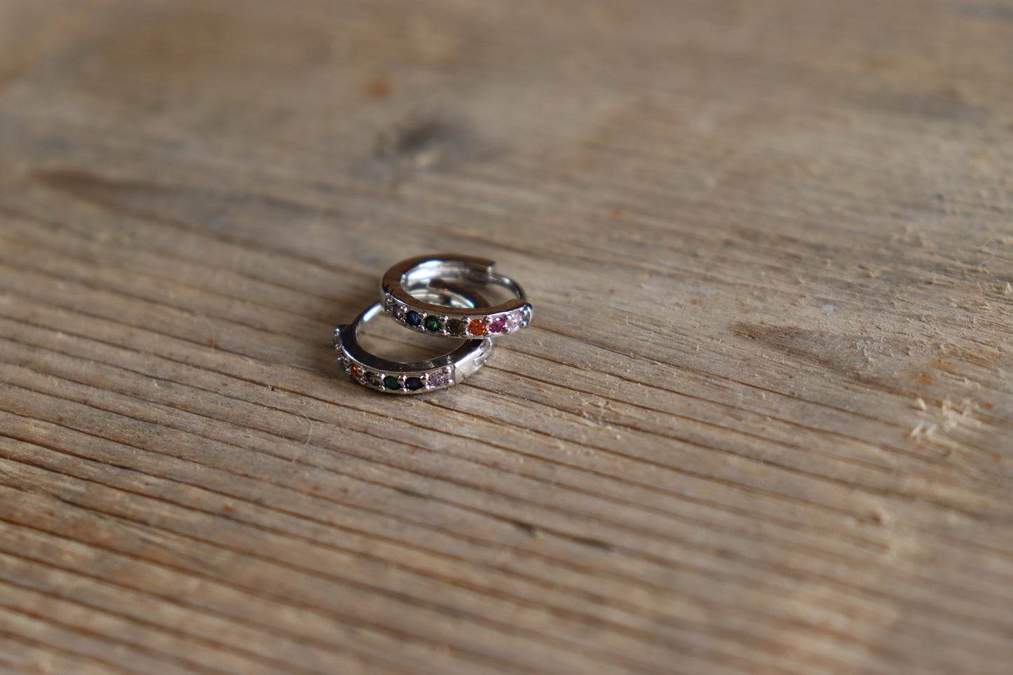 Platinum Plated Huggies With Coloured Micro Pave Cubic Zirconia