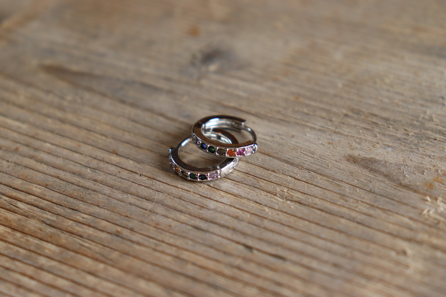 Platinum Plated Huggies With Coloured Micro Pave Cubic Zirconia