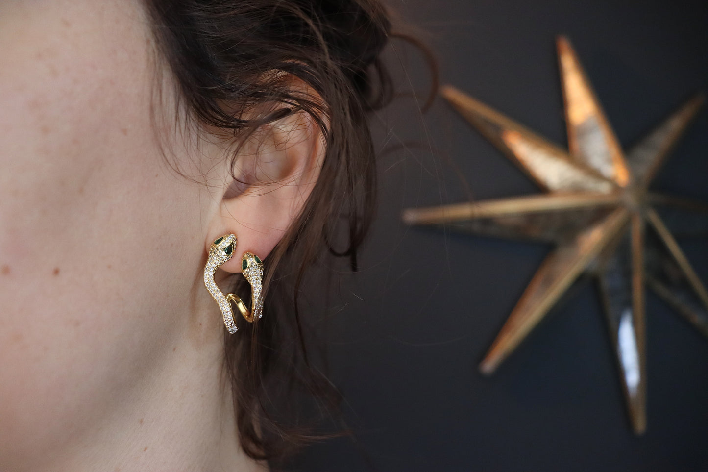 Gold Plated Cubic Zirconia Snake Earrings