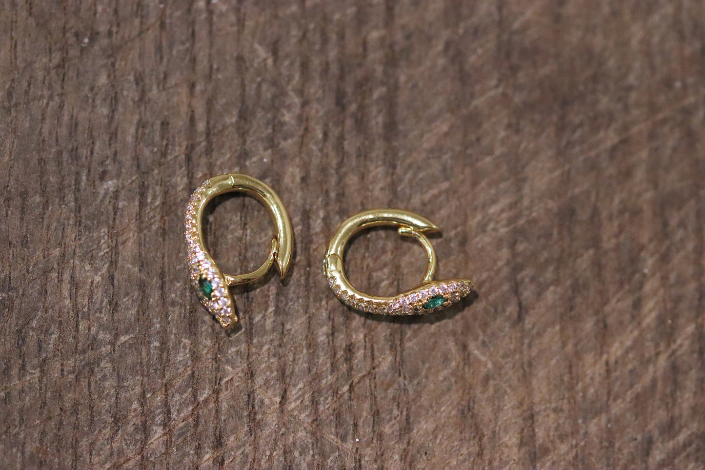 Gold Snake Huggies With Cubic Zirconia