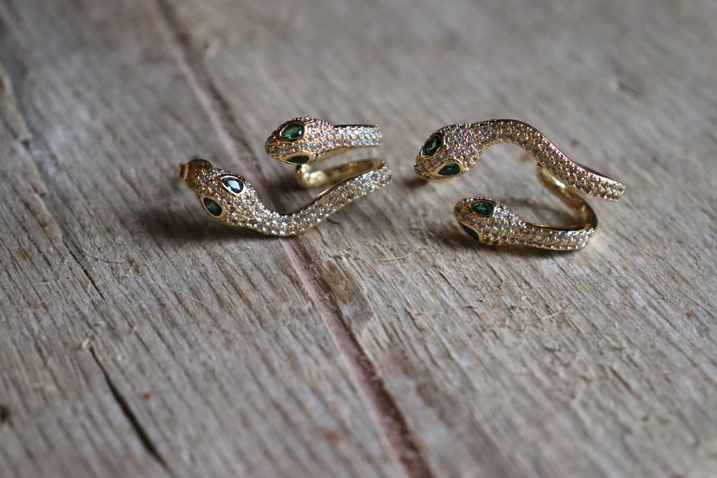 Gold Plated Cubic Zirconia Snake Earrings