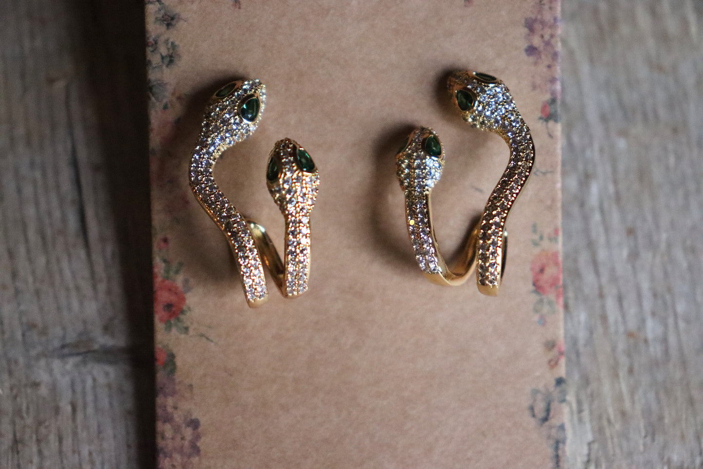 Gold Plated Cubic Zirconia Snake Earrings