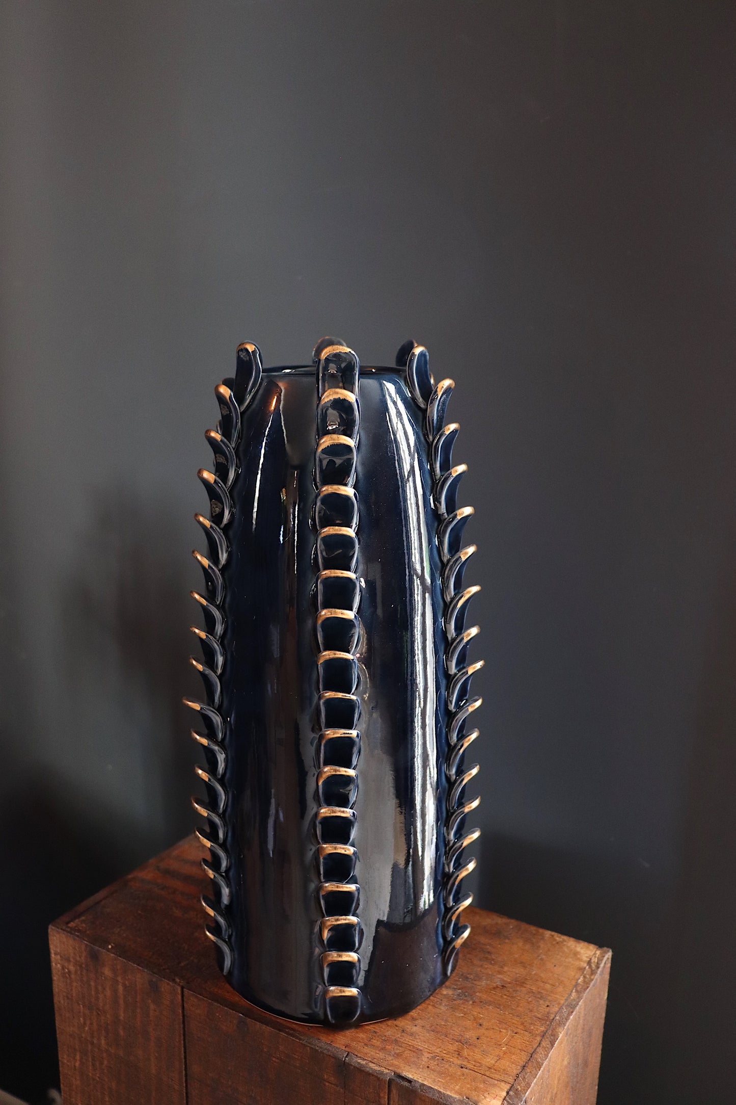 Large Blue & Gold Ceramic Vase