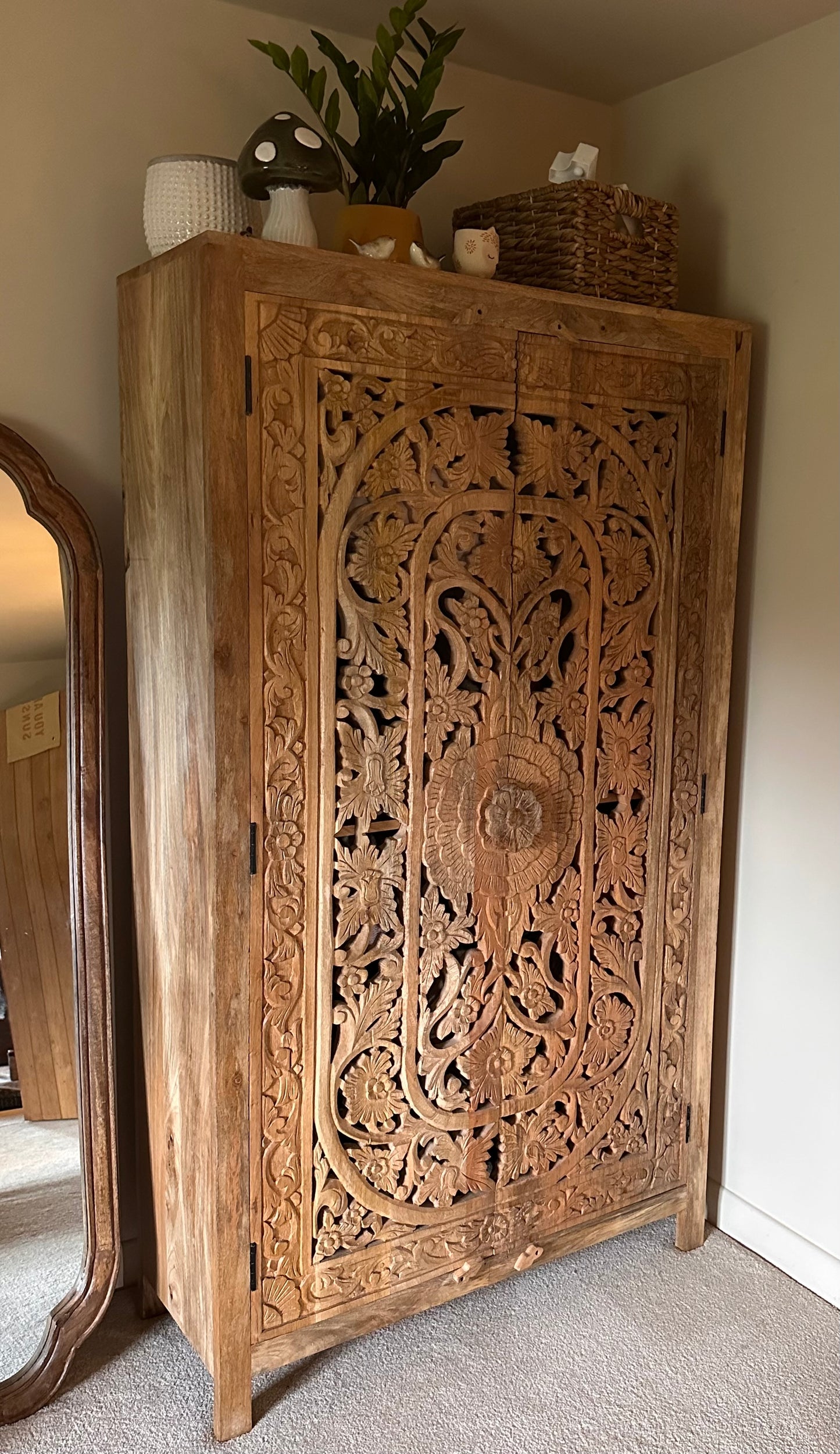 Carved Mango Wood Wardrobe
