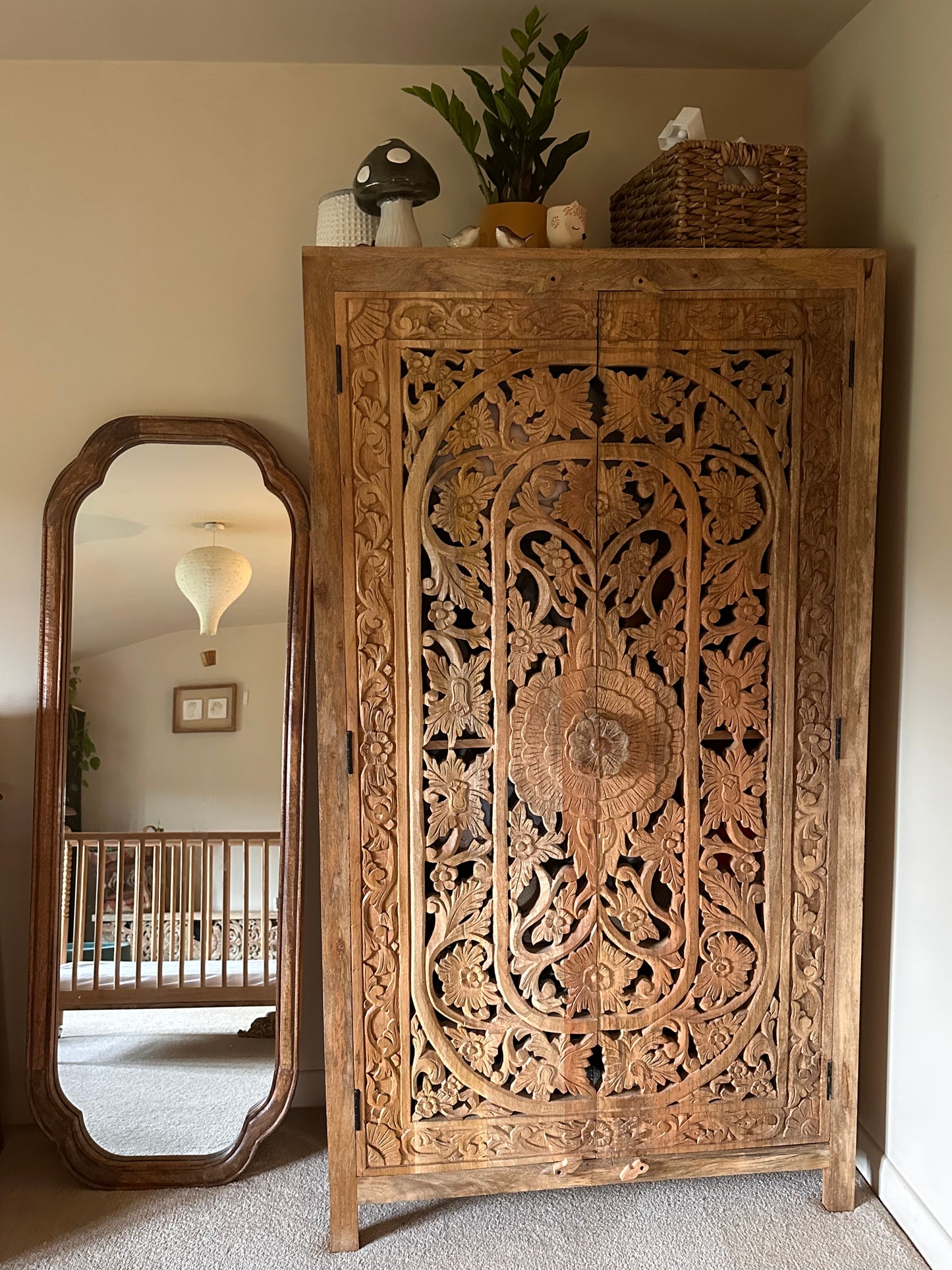 Carved Mango Wood Wardrobe