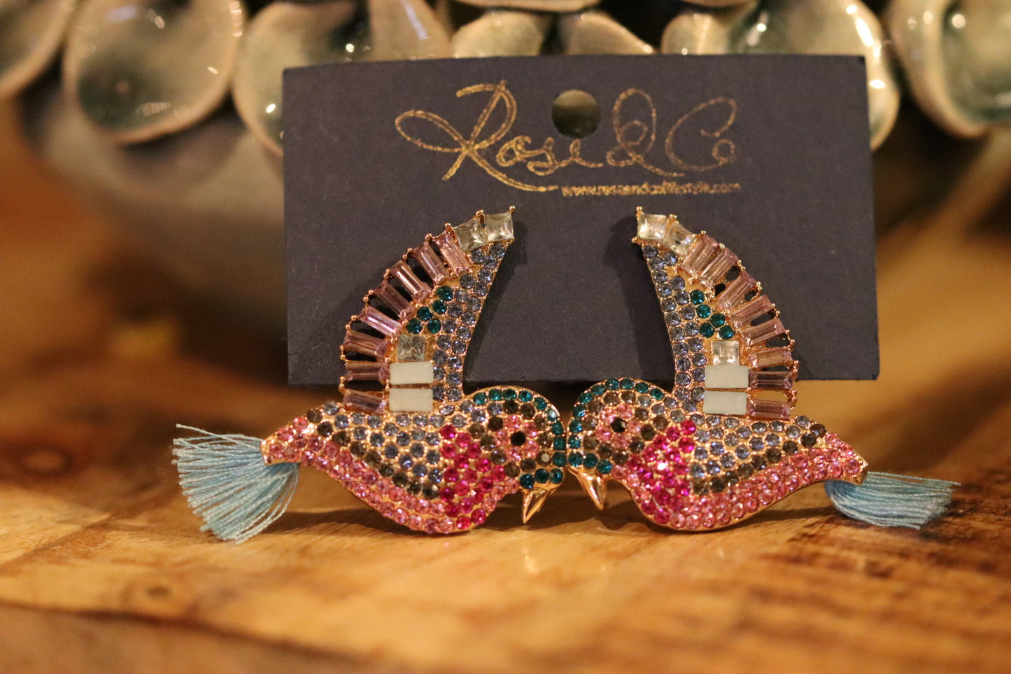 Bird Earrings With Blue Tassel Tail