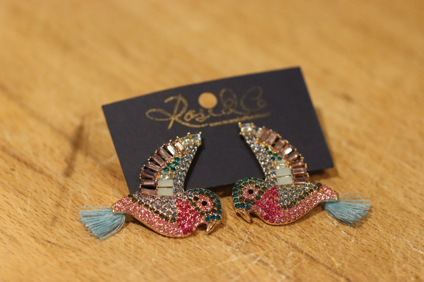 Bird Earrings With Blue Tassel Tail