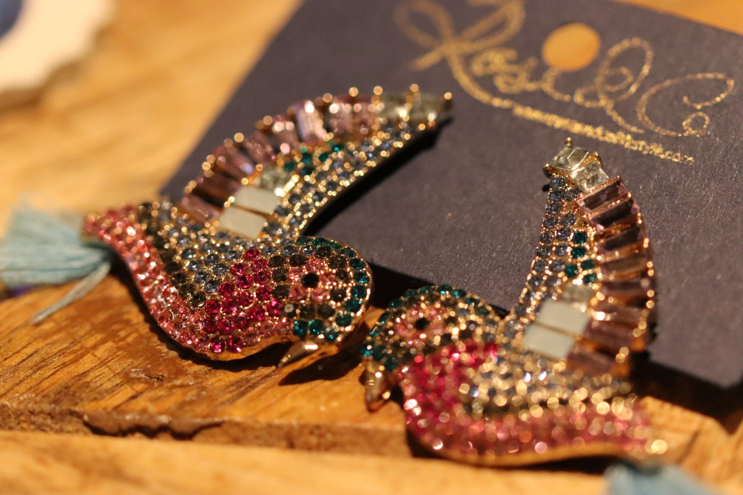 Bird Earrings With Blue Tassel Tail