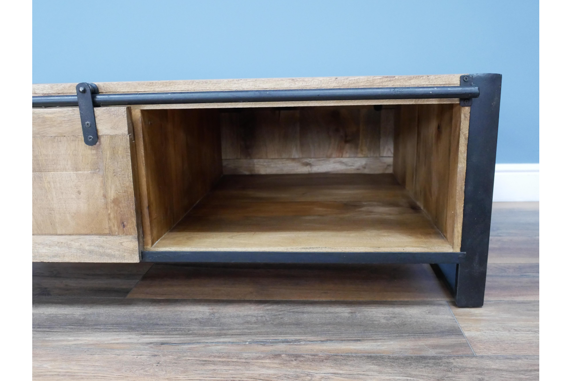 Industrial Coffee Table With Sliding Door