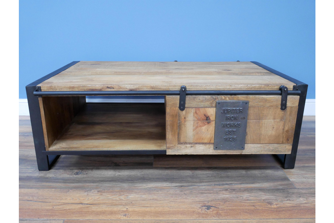 Industrial Coffee Table With Sliding Door