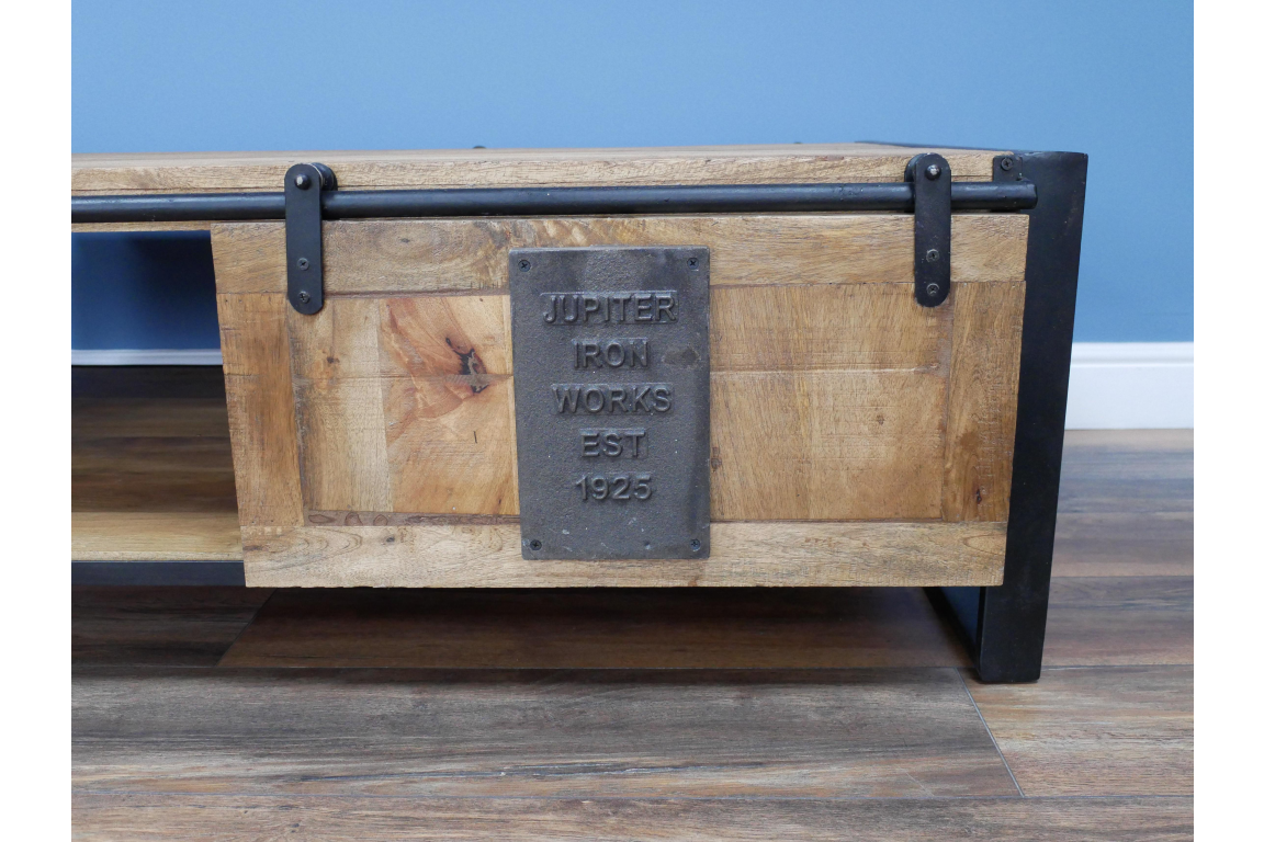 Industrial Coffee Table With Sliding Door