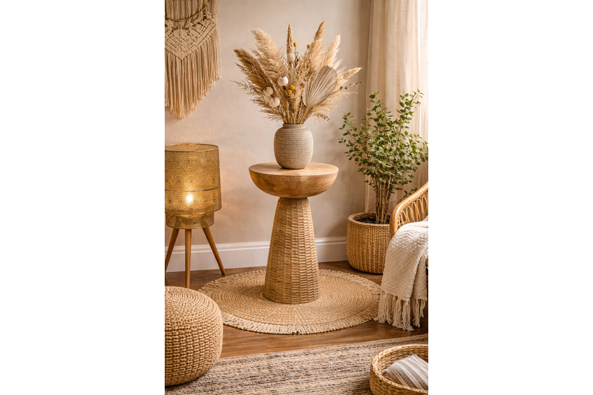 Textured Mango Wood Side Table