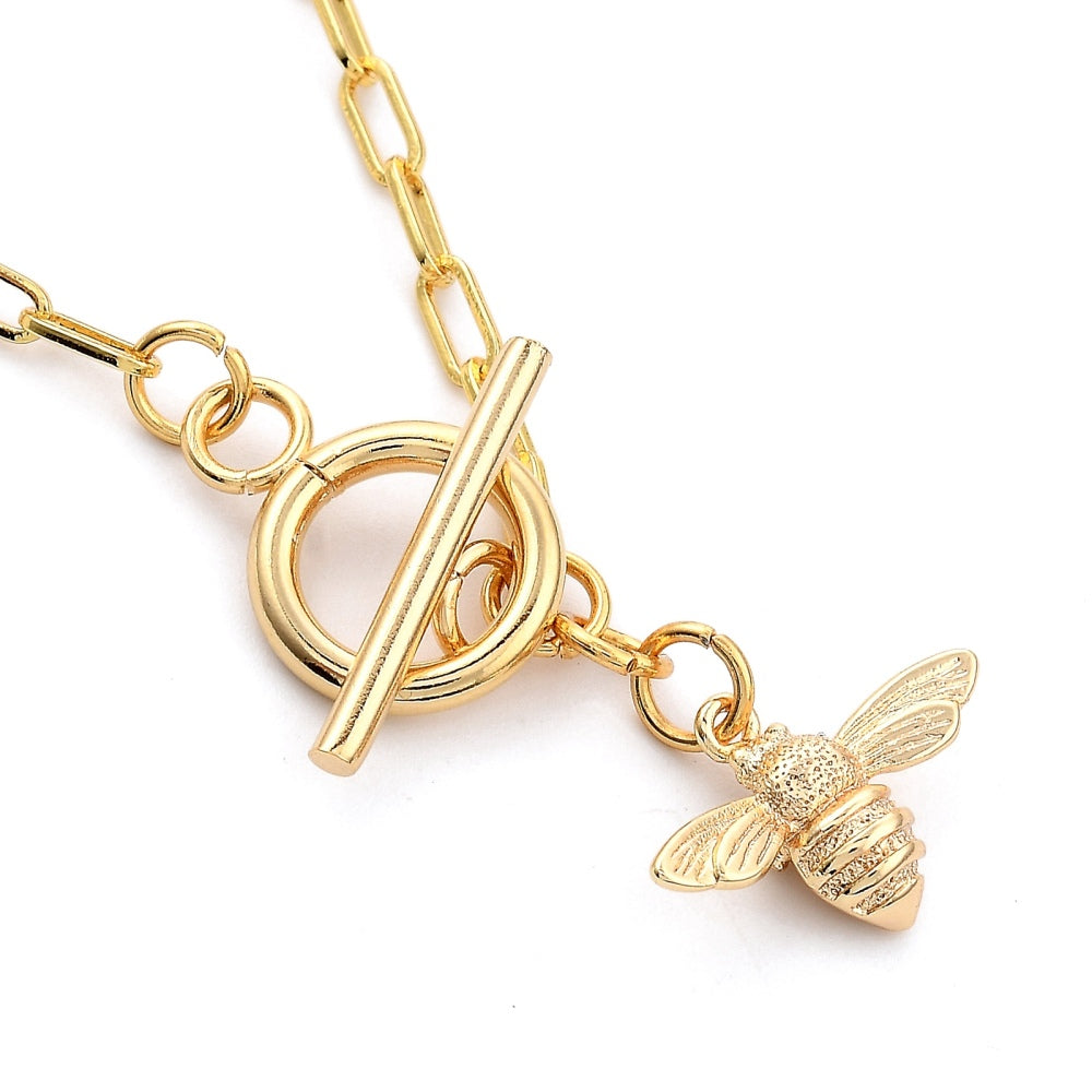 Gold Plated Toggle Clasp Bee Necklace