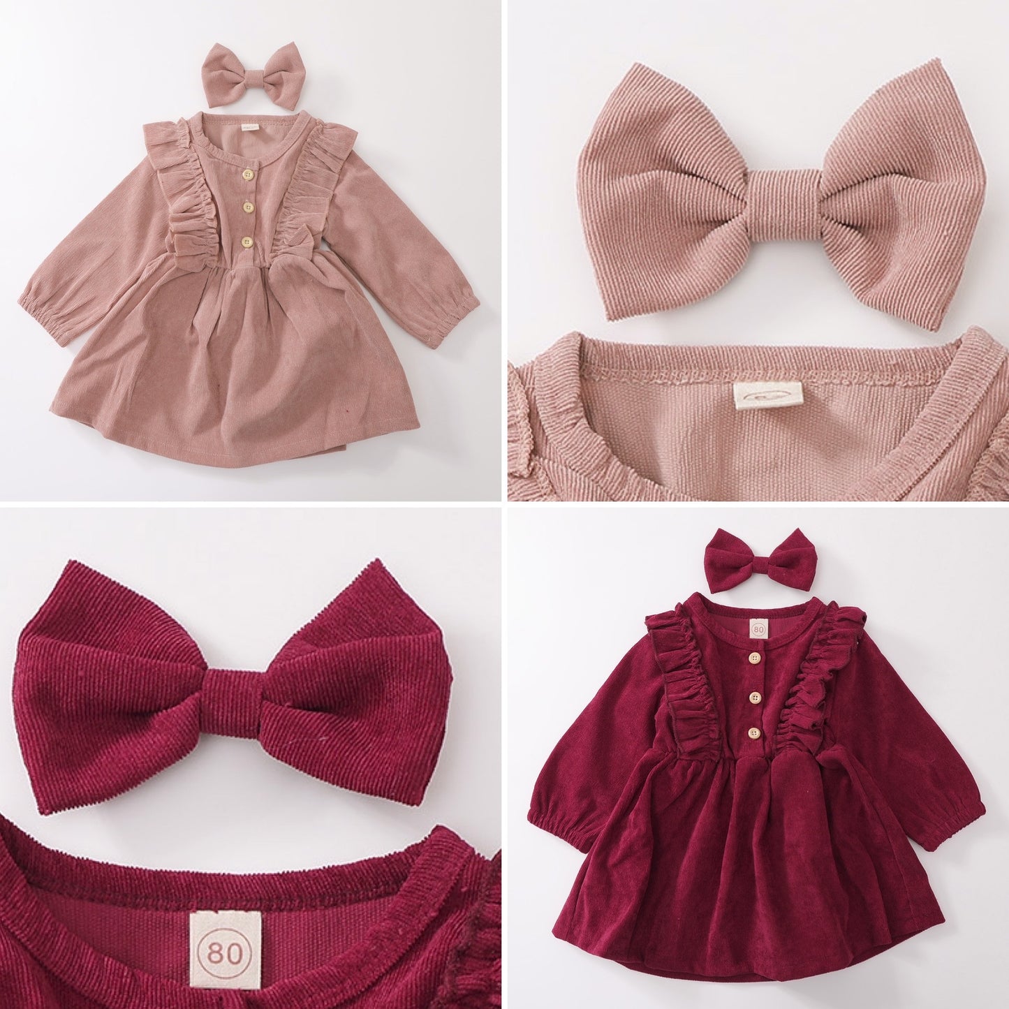 Cord Dress With Bow Set