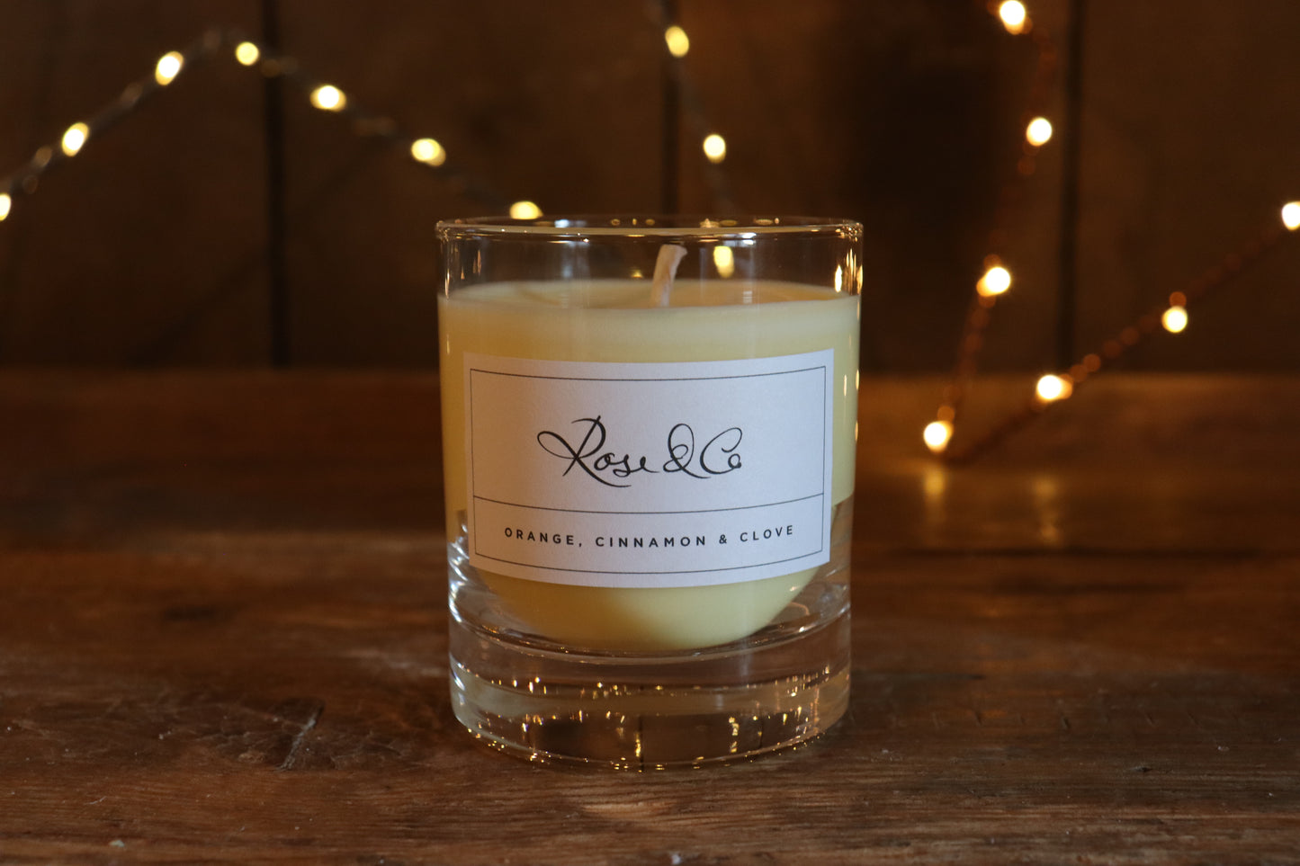 Rose & Co Orange, Cinnamon & Clove soy-wax, glass candle with essential oils