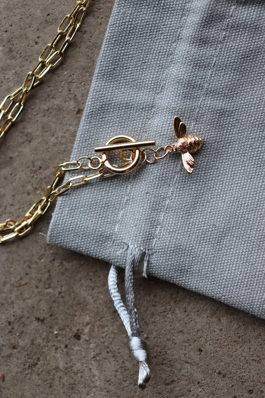 Gold Plated Toggle Clasp Bee Necklace