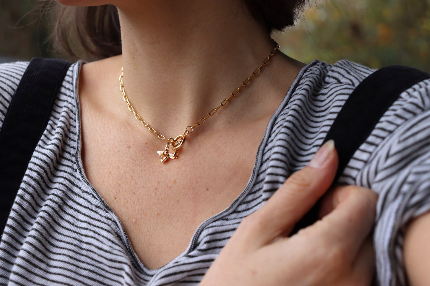 Gold Plated Toggle Clasp Bee Necklace