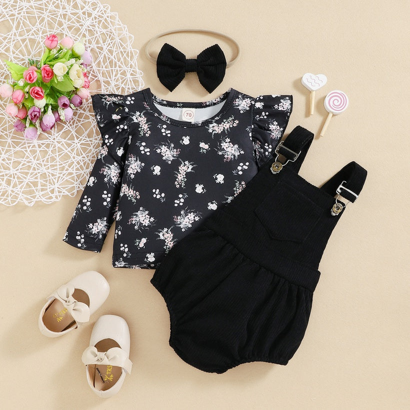Black Cord Romper Set With Bow