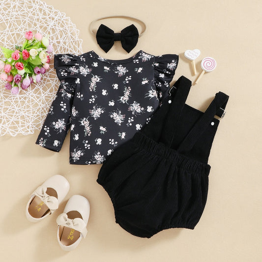 Black Cord Romper Set With Bow