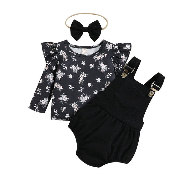 Black Cord Romper Set With Bow