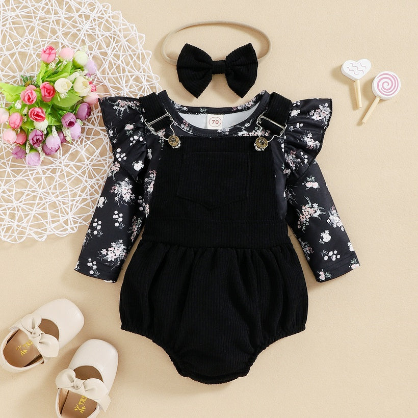 Black Cord Romper Set With Bow
