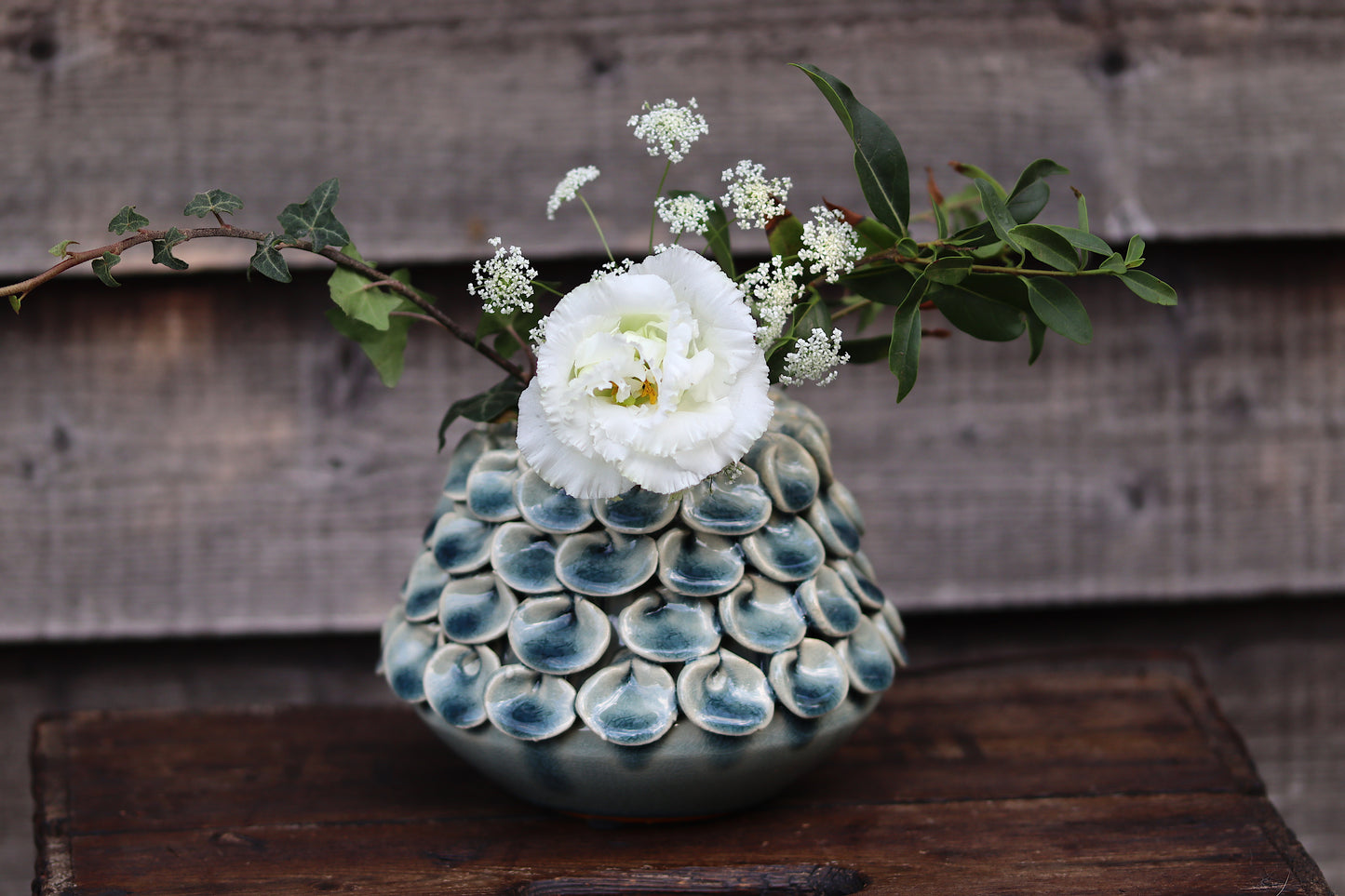 Soft Blue Crackle-Glaze Petal Vase