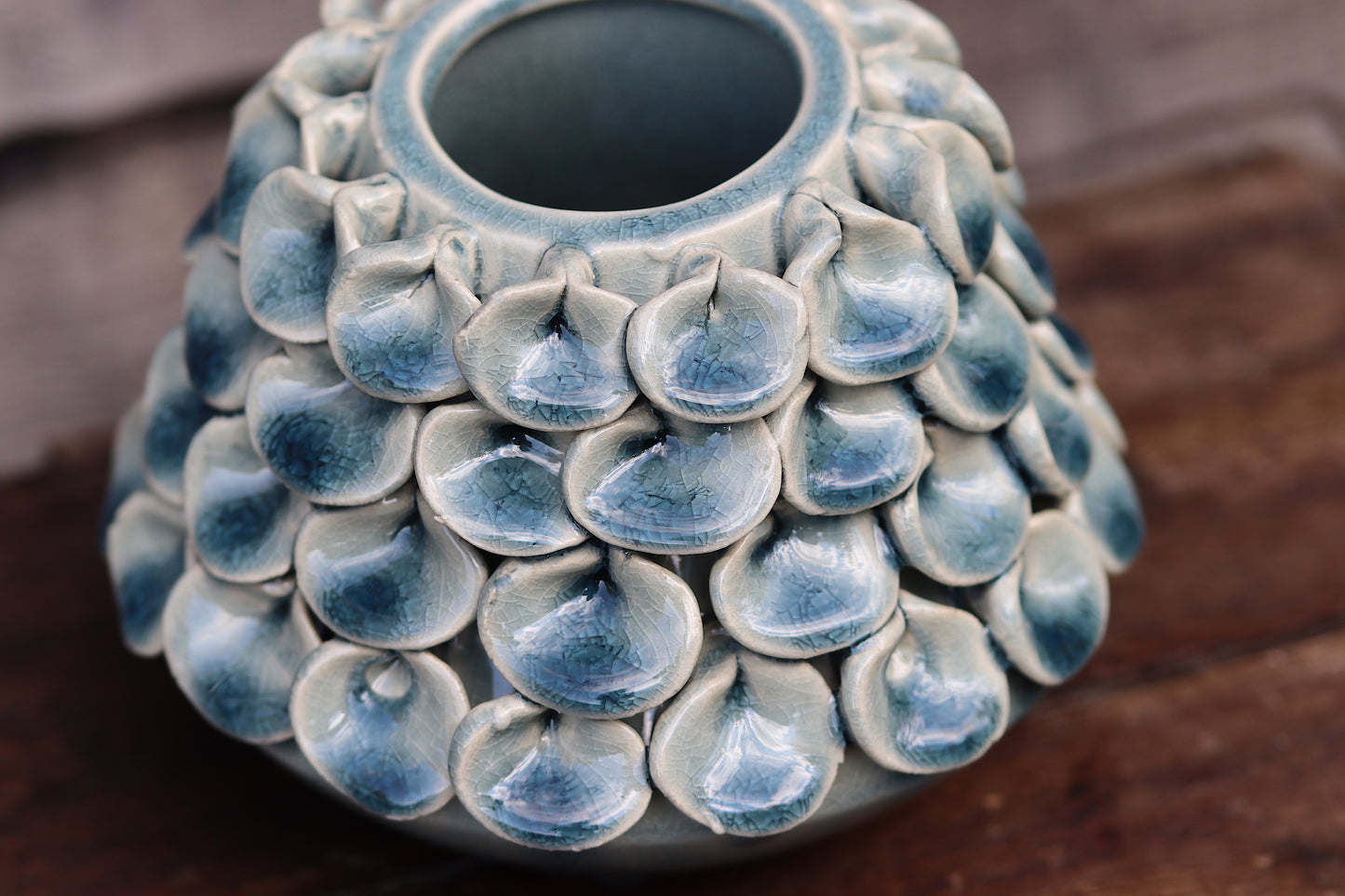 Soft Blue Crackle-Glaze Petal Vase