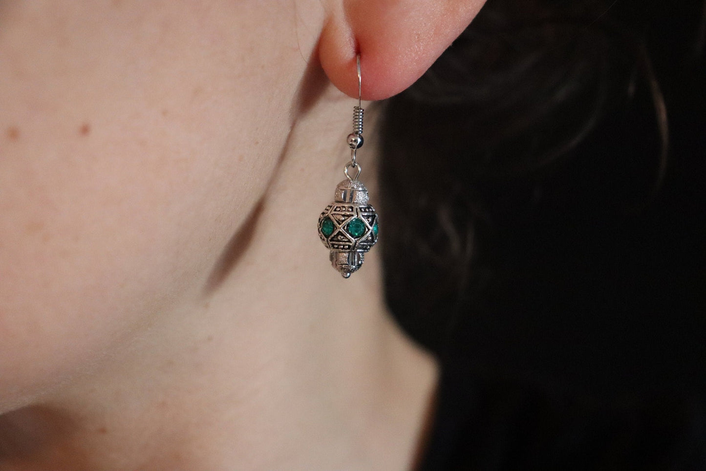 Silver Earrings with Blue Zircon Rhinestone