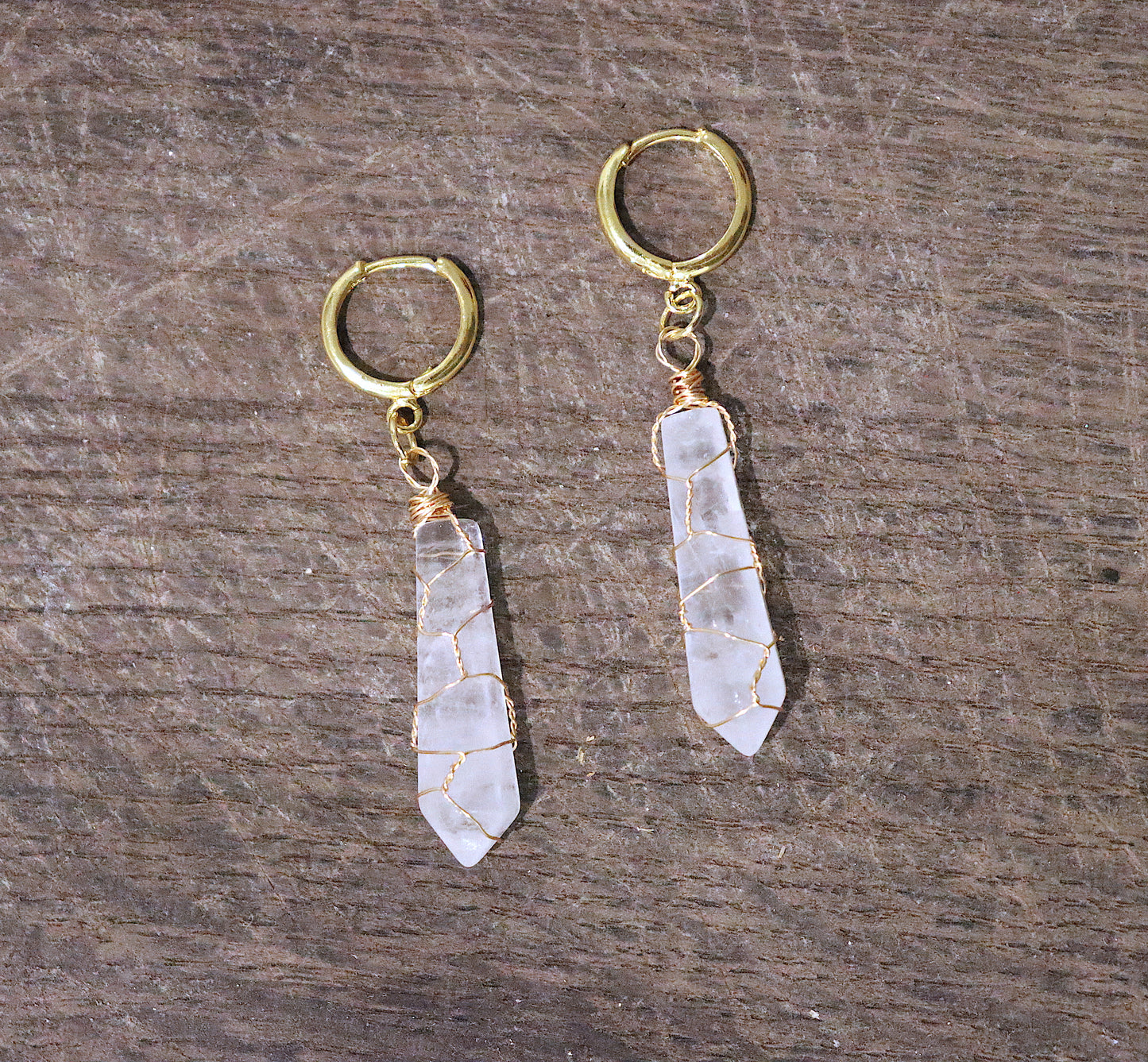 Wire Wrapped Quartz Drop Earrings