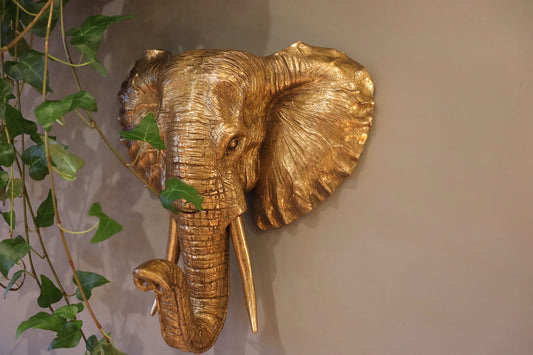 Gold Elephant Head - Wall Mounted