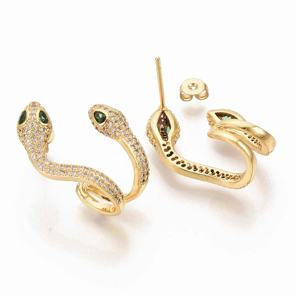 Gold Plated Cubic Zirconia Snake Earrings