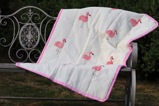 Hand-Printed Flamingo Bedspread