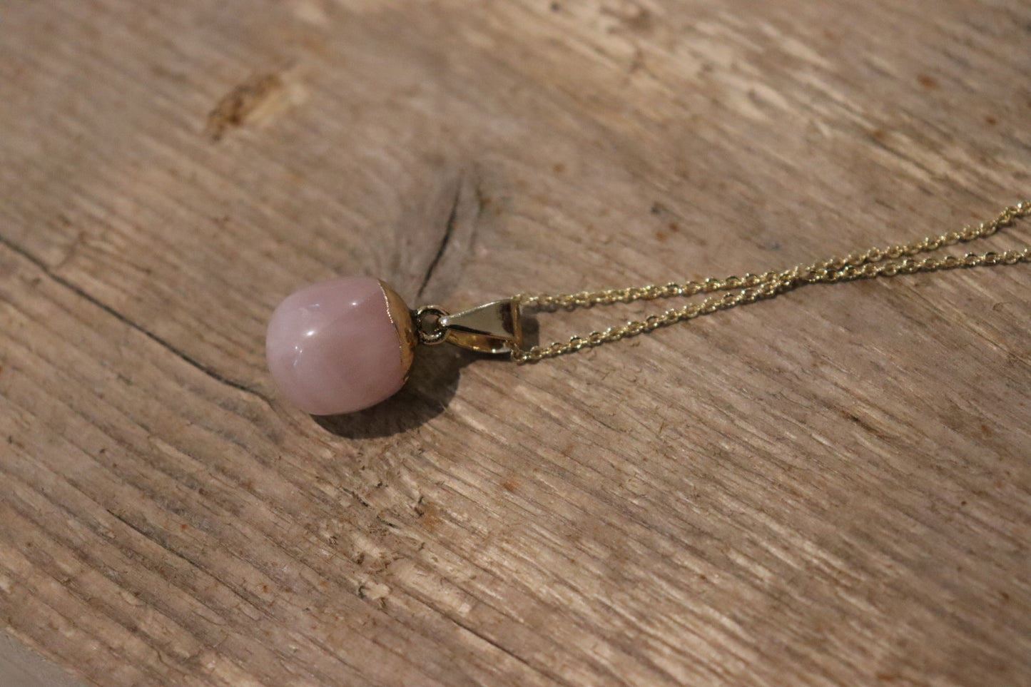 Rose Quartz Ovoid Pendant Necklace