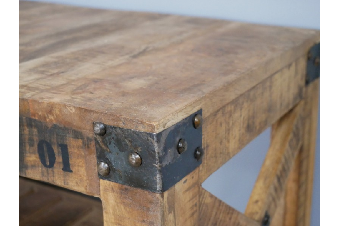 Industrial Mango Wood Sideboard on Wheels