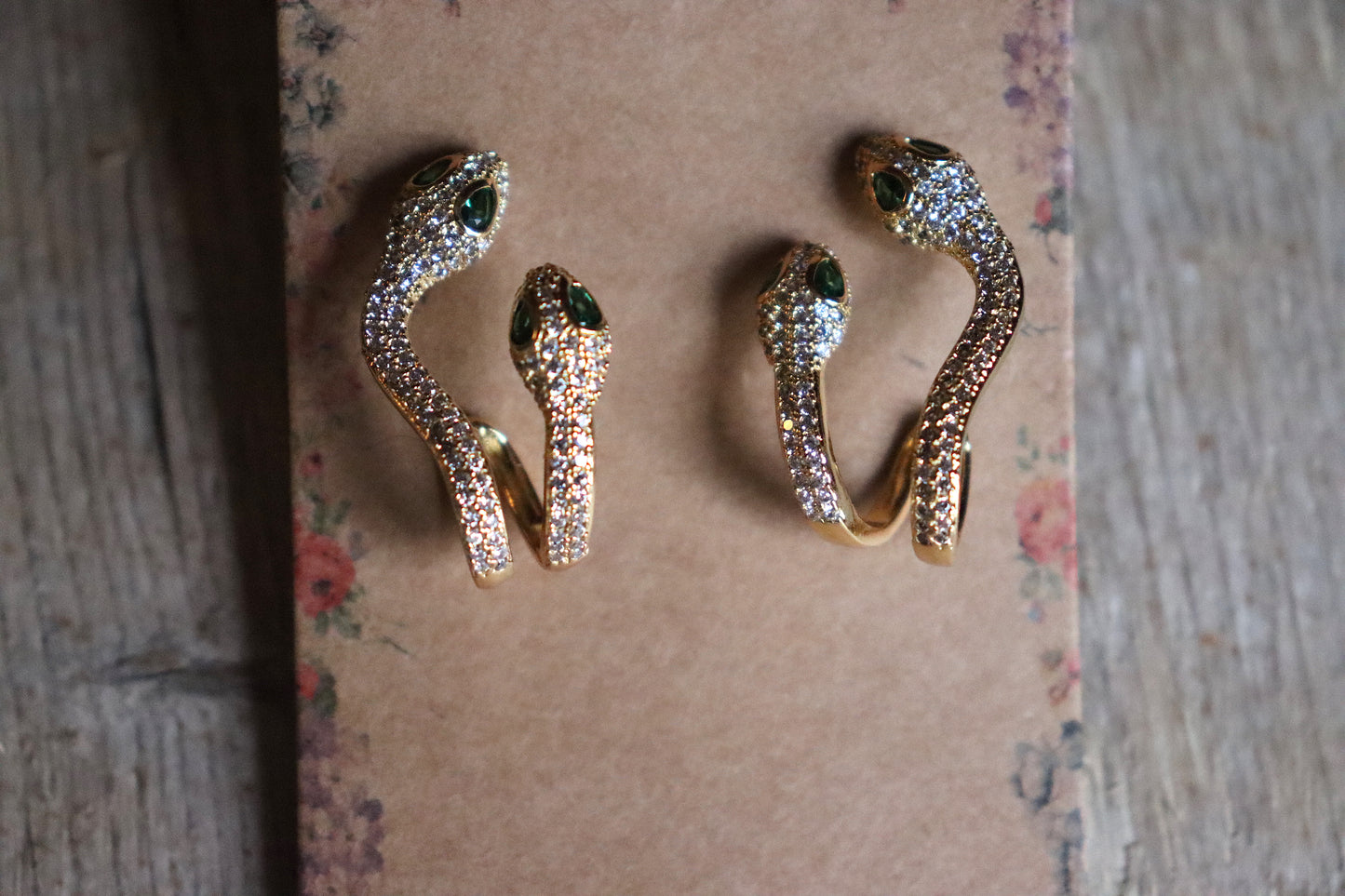 Gold Plated Cubic Zirconia Snake Earrings