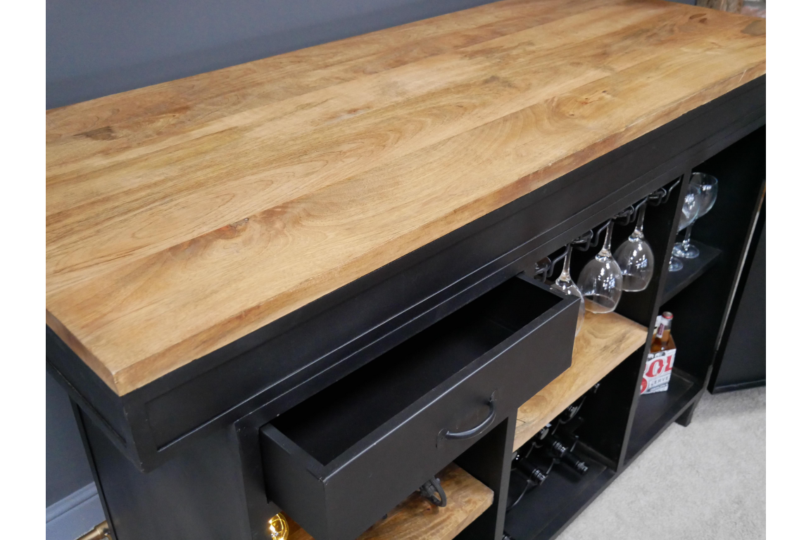 Iron and Mango Wood Bar Cabinet